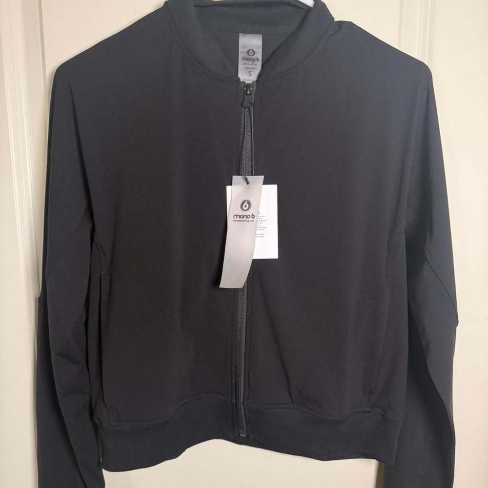 Mono B Black Full-Zip Cropped Active Track Jacket Size S NWT